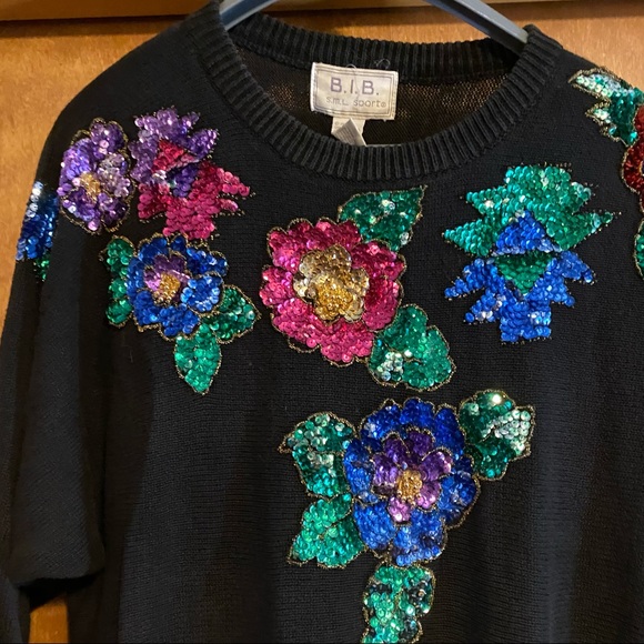 Vintage Sequin Flower Batwing Sweater size 2X - Picture 5 of 7